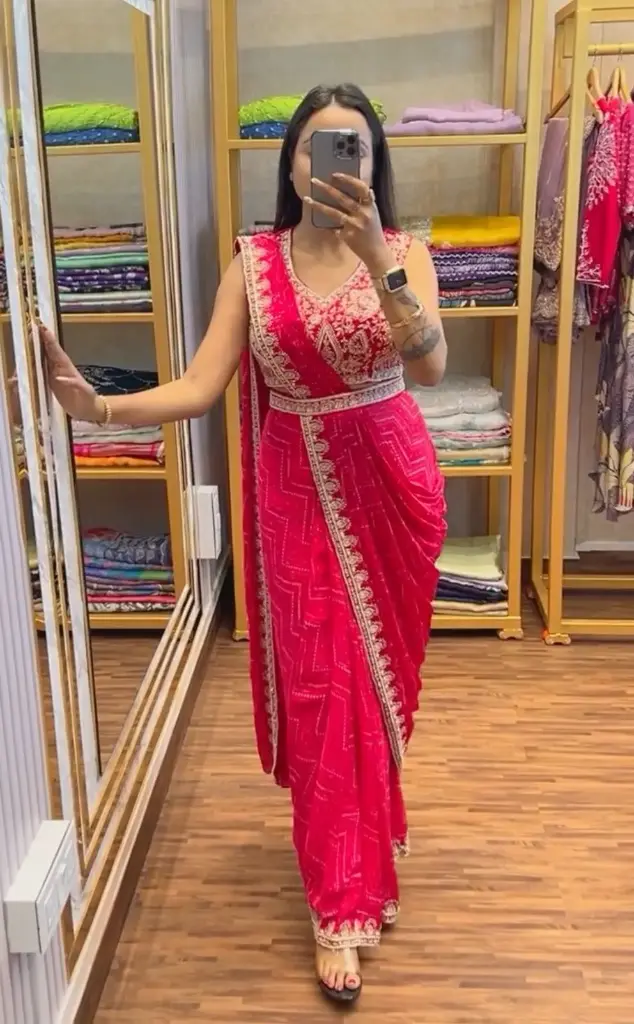 Embroidery Sequence work ready to wear saree
