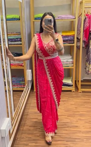 Embroidery Sequence work ready to wear saree