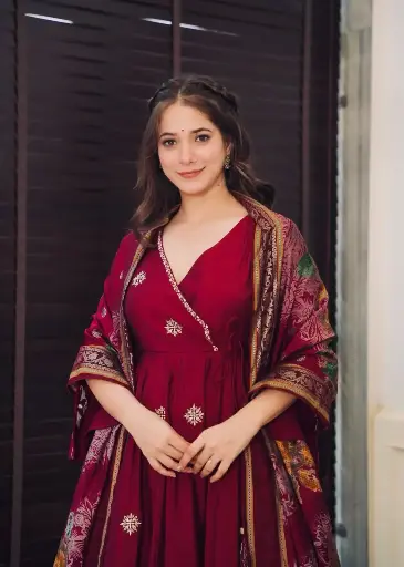 Pure Chinnon With Embroidery Sequence Work Gown And Dupatta Set